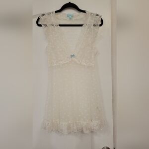 Betsey Johnson M lace sheer sexy nightgown lingerie white bridal valentines day